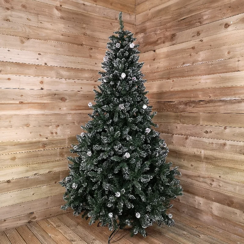 2.4m /8ft Rocky Mountain Pine Green Artificial Christmas Tree Snow Tip and Pine Cones