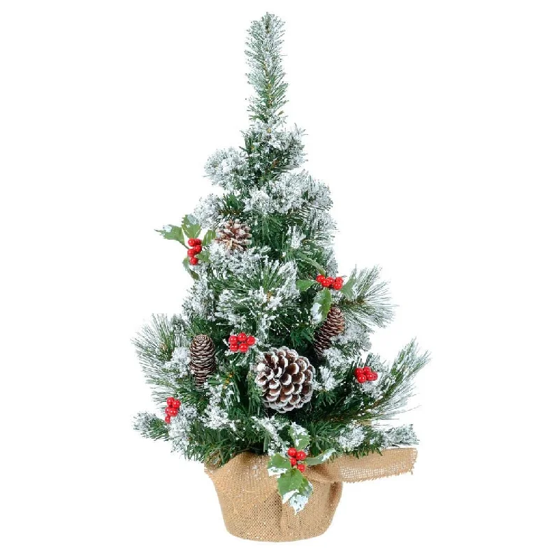 2ft (60cm) Mini Decorated Green Pine Christmas Tree Red Berries