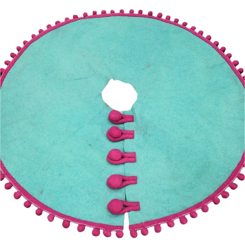 Handmade Turquoise Pom Tree Skirt, 55"