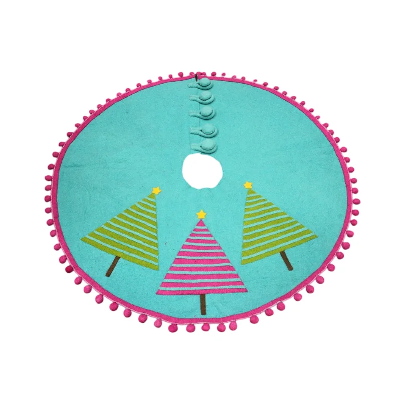 Handmade Turquoise Pom Tree Skirt, 55"