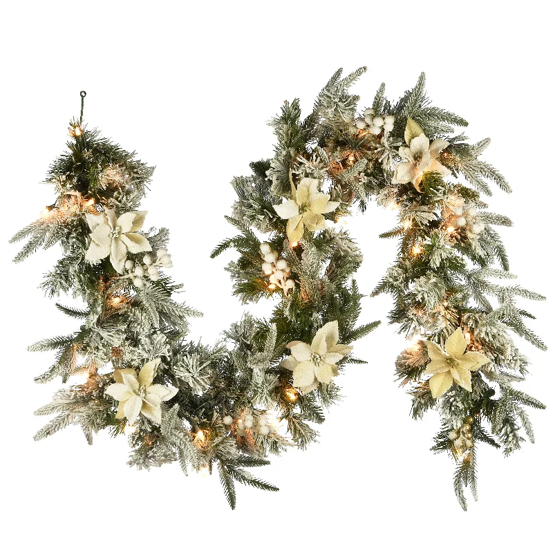 6 ft. Pre-Lit Frosted Colonial Fir Garland with Clear Lights