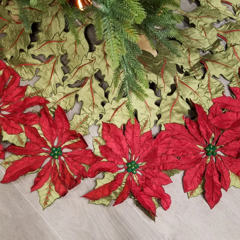 Red and Green Poinsettia Tree Skirt