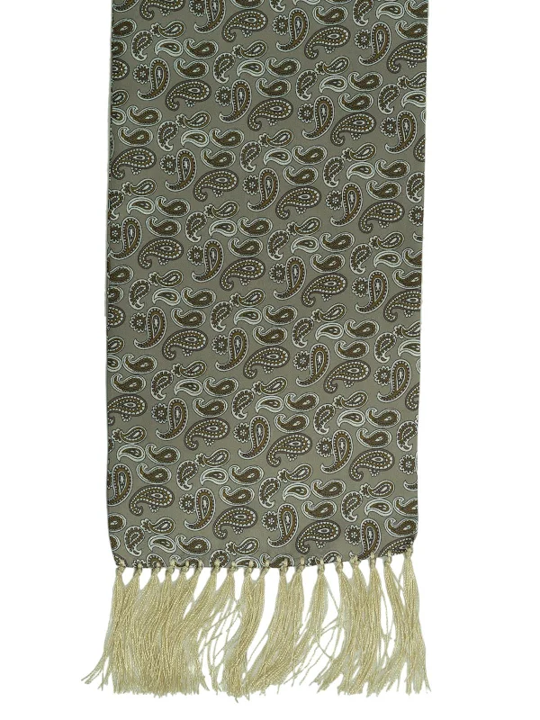 Beige Paisley Print Pure Silk Aviator Scarf