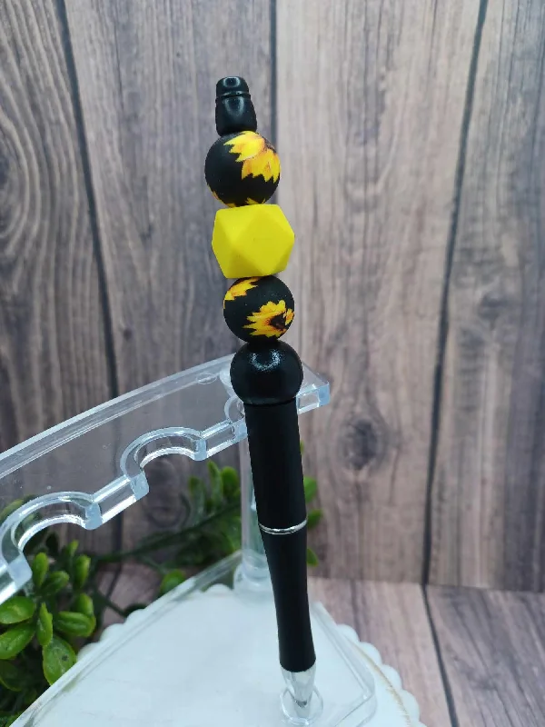 Black & Sunflower Beaded Ink Pen