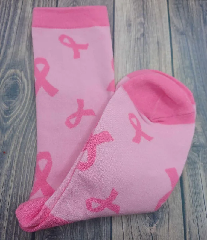 Breast Cancer Awareness Socks - Medium Pink w/ Ribbons