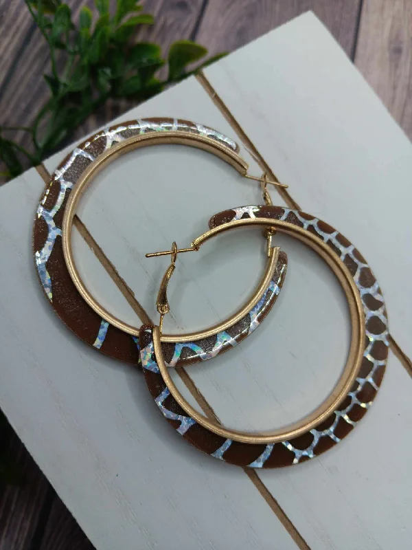 Brown & Iridescent Hoop Earrings