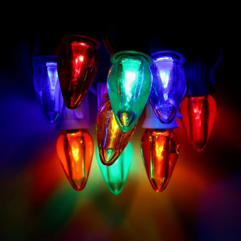 C7 Multicolor Smooth Twinkle LED Bulbs E12 Bases (25 Pack)