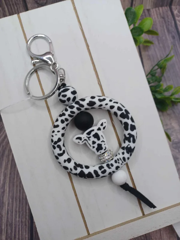 Cow Beaded Keychain