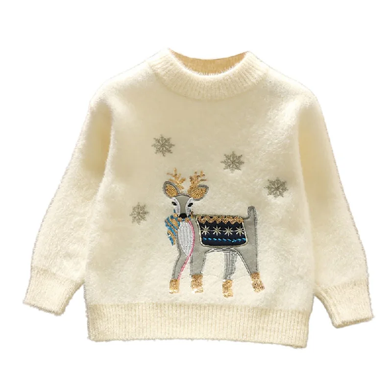 Cream Decked Reindeer Warmer Cardigan & Christmas Sweater for toddlers & Kids