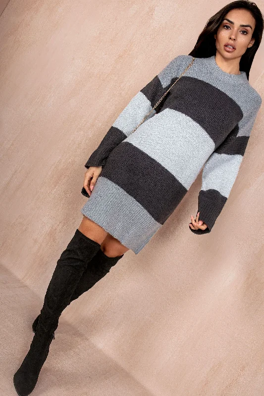 Dory Grey Striped Knit Dress