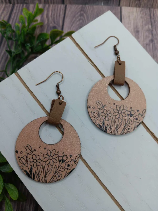 Floral Engraved Wooden Style Earrings