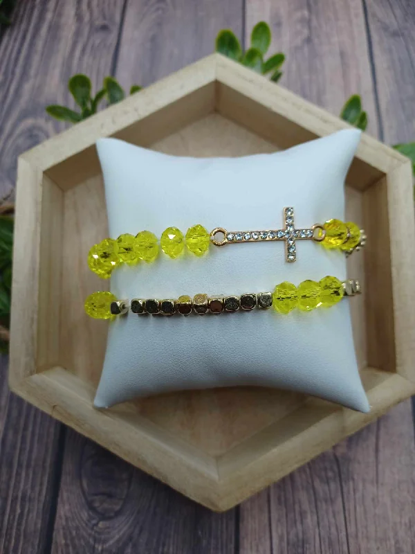 Gold & Yellow Cross Bracelet Set