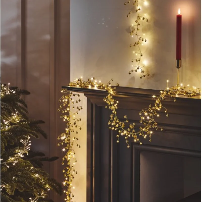 Golden Bells LED Garland with 72 Lights - Battery Operated