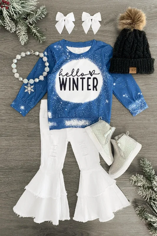 "Hello Winter" Denim Bell Bottom Set