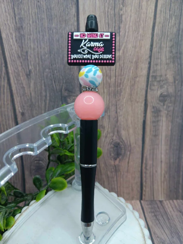 Karma Cafe Beaded Ink Pen - Solid Pink