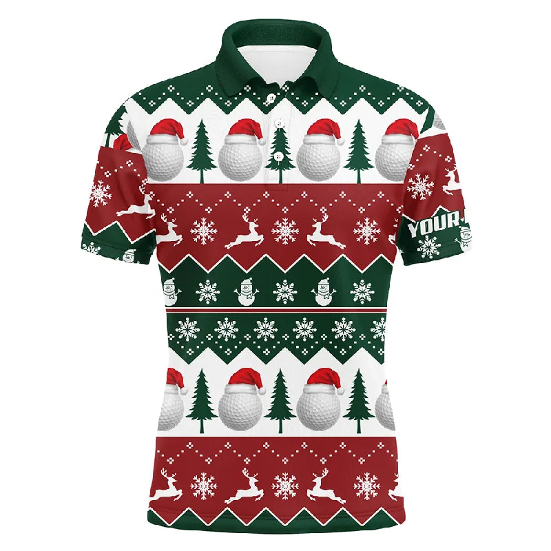 Golf Santa Merry Christmas Tree Snow Mens Polo Shirt Customized Christmas Golf Gifts For Men LDT0459