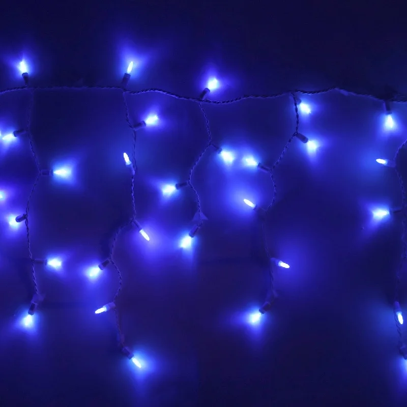 100-light M5 Blue LED Icicle Lights, White Wire