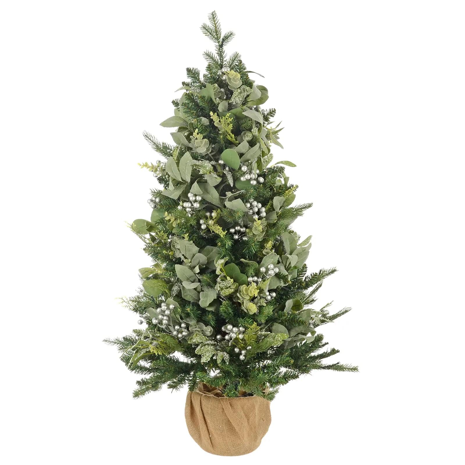 Light Up Small Christmas Tree Silver Berries Frosted Green 110cm