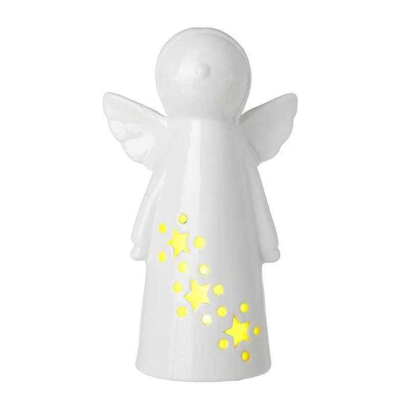 Light Up White Ceramic Angel 14cm