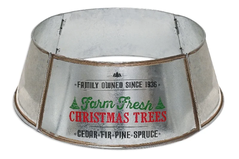 Metal Christmas Tree Collar - 16" Galvanized Tin Metal Rustic Bucket Base Skirt for Xmas Holiday Tree Bottom