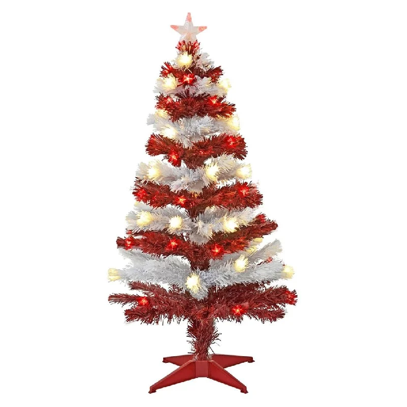 Novelty 4ft Stripe Christmas Tree With LED Lights Red/Blue