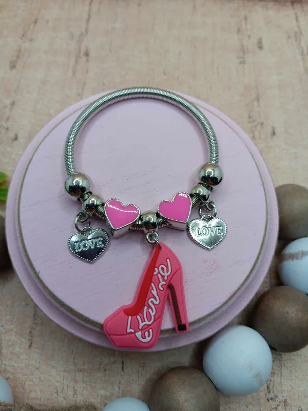 Pink Doll Themed Bracelet - Silver