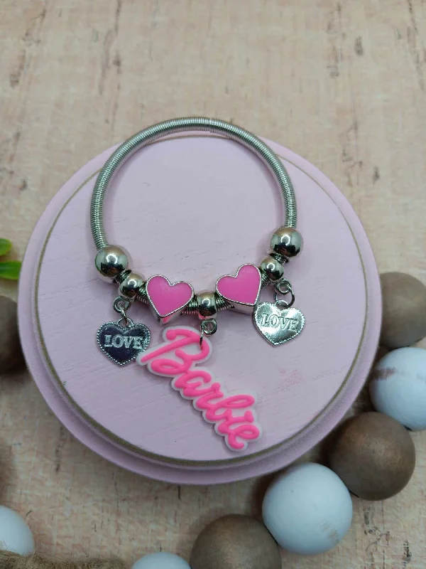 Pink Doll Themed Bracelet - Silver