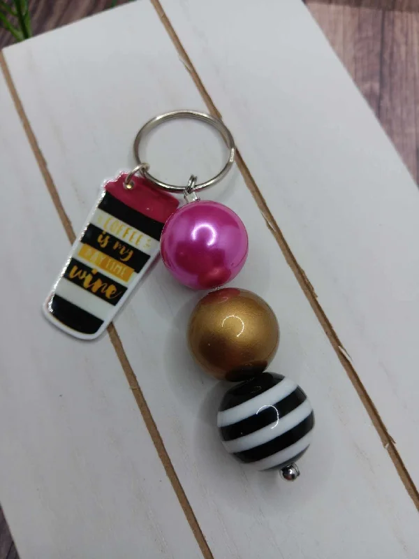 Pink, Gold, & Striped Coffee Themed Keychain