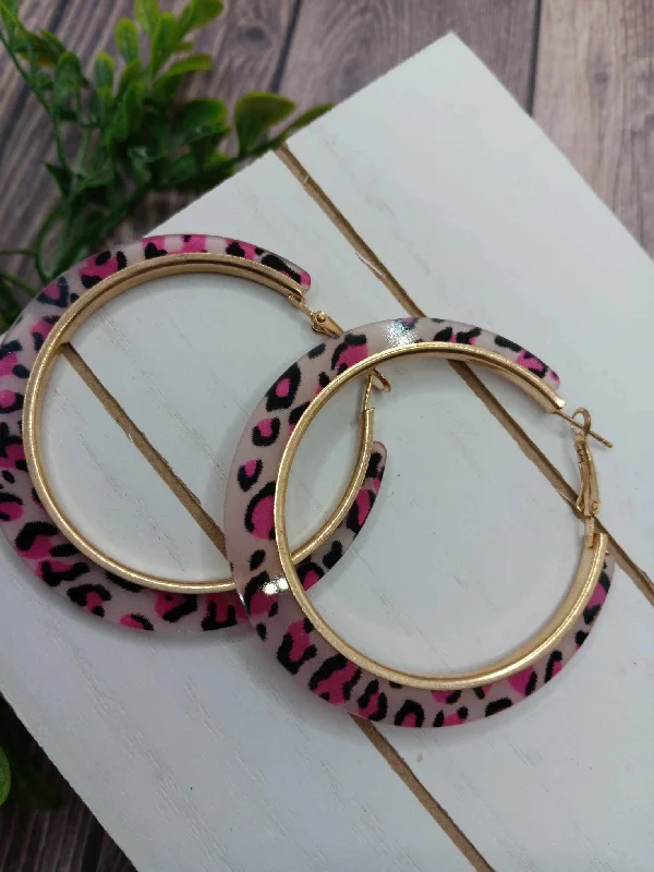 Pink, White, & Black Leopard Style Earrings