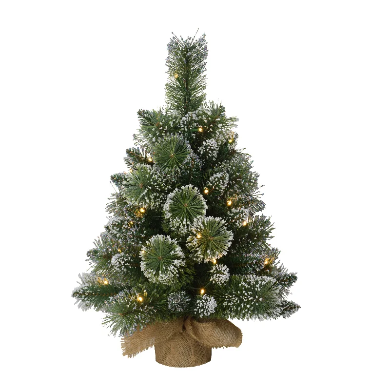 Pre-Lit 2' Table Top Artificial Christmas Tree with 35 Lights in Tan Sac, Green