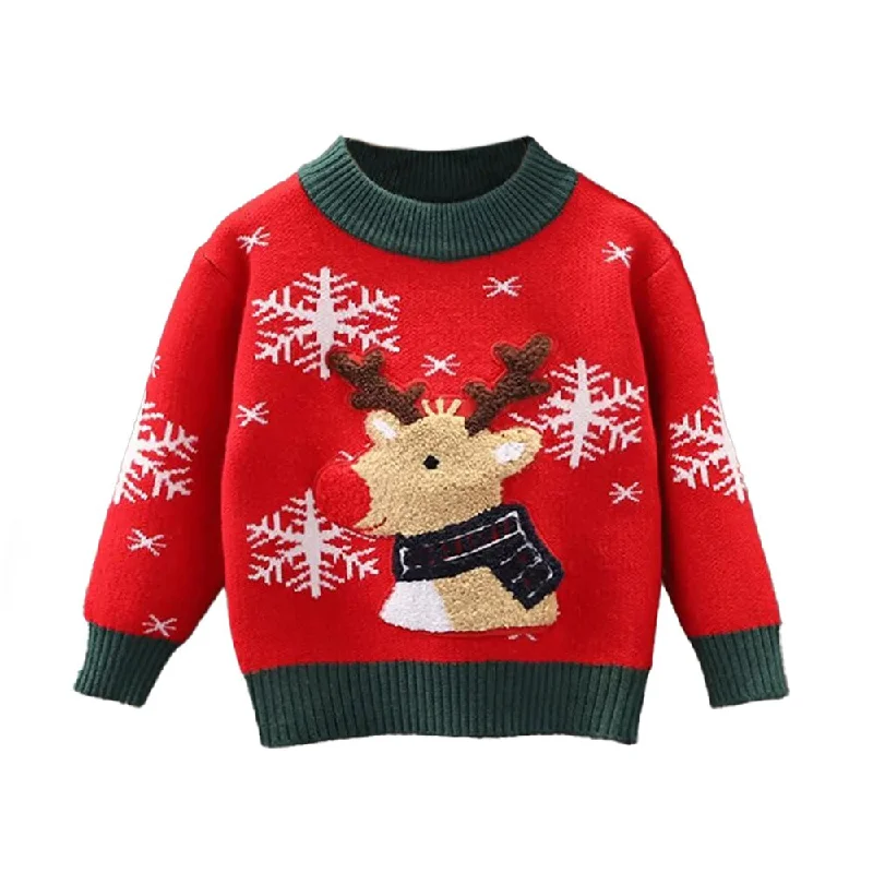 Red Flakes Reindeer Warmer, Cardigan & Christmas Sweater for Kids