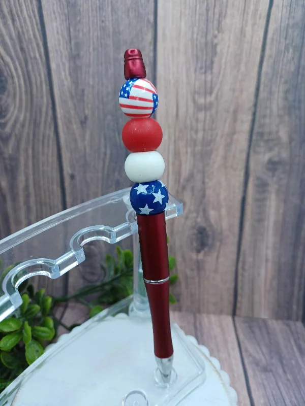 Red, White, & Blue Beaded Pen - Flag, Red, White, Flag Beading