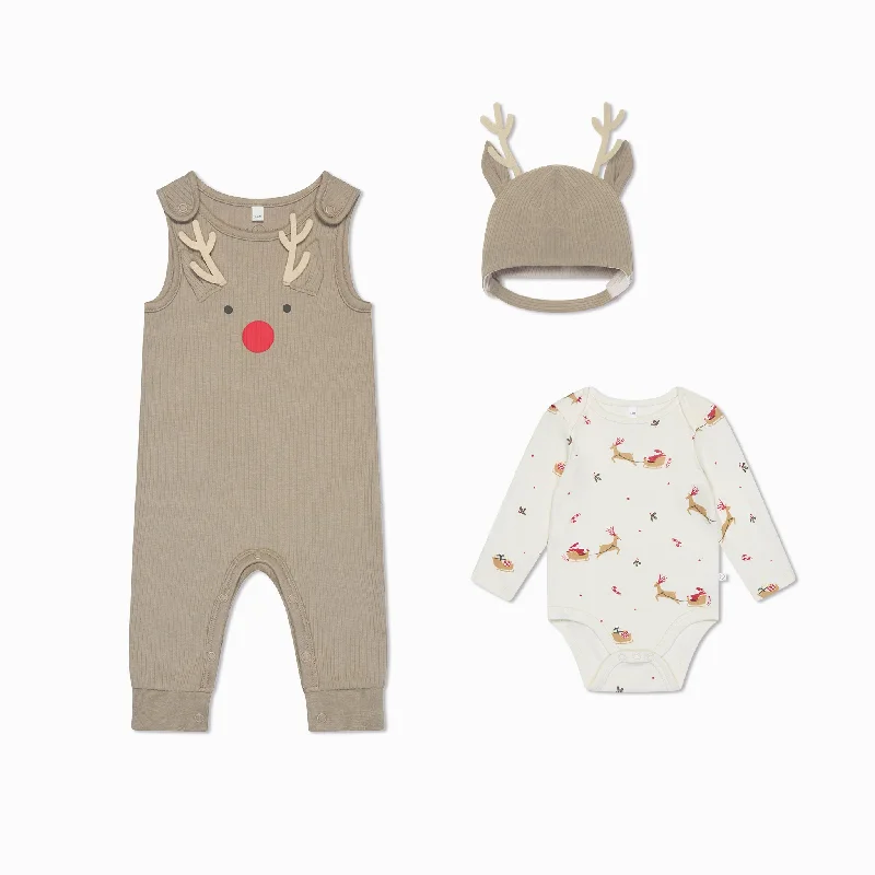 Reindeer Overalls, Bodysuit & Bonnet Outfit