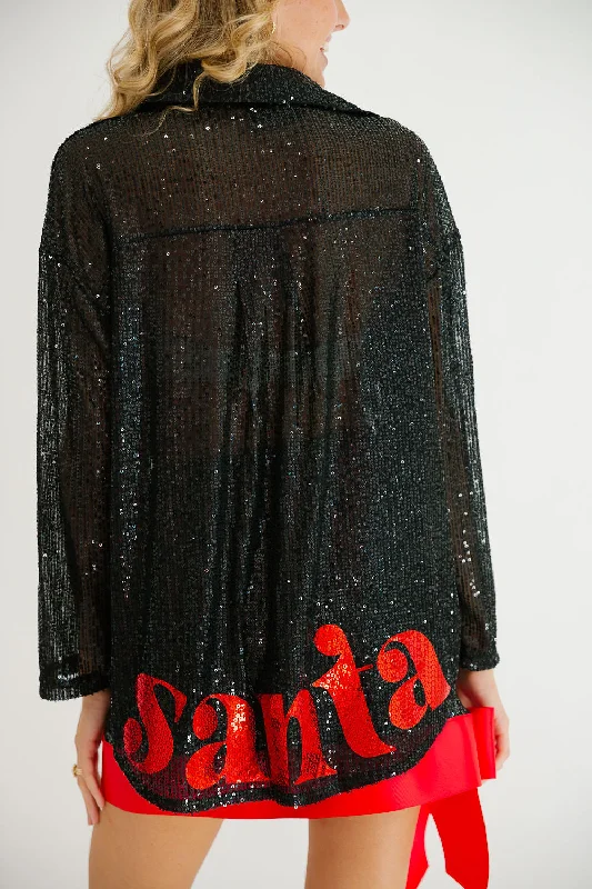 SANTA BLACK SEQUIN BUTTON DOWN