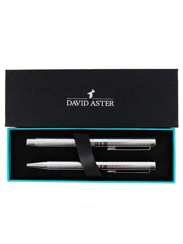 Silver Chrome Fountain Pen & Ball Point Pen Gift Set