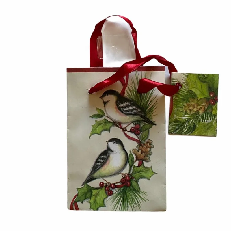 Small Chickadee and Holly Gift Bag