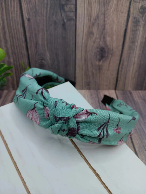 Teal Floral Headband w/ Top Knot