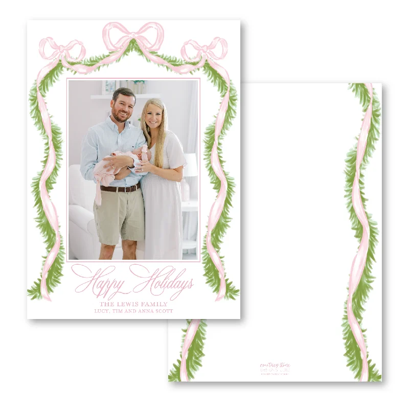 Triple Pink Bow Holiday Card