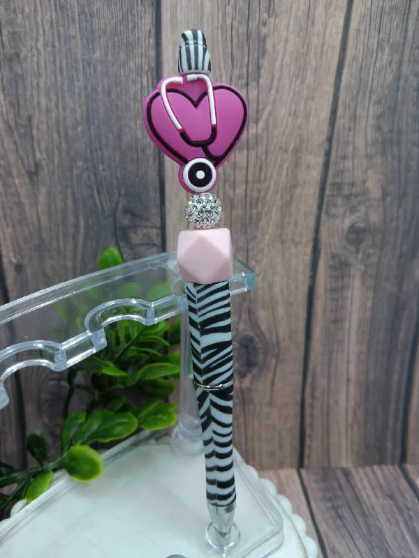 Zebra Patterned Stethoscope Beaded Ink Pen