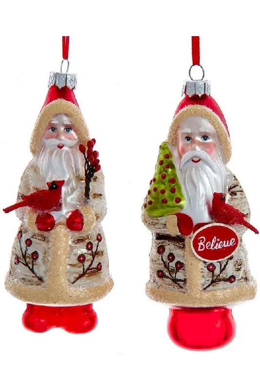 5.25" Glass Birch Berries Belsnickel Santa Ornaments