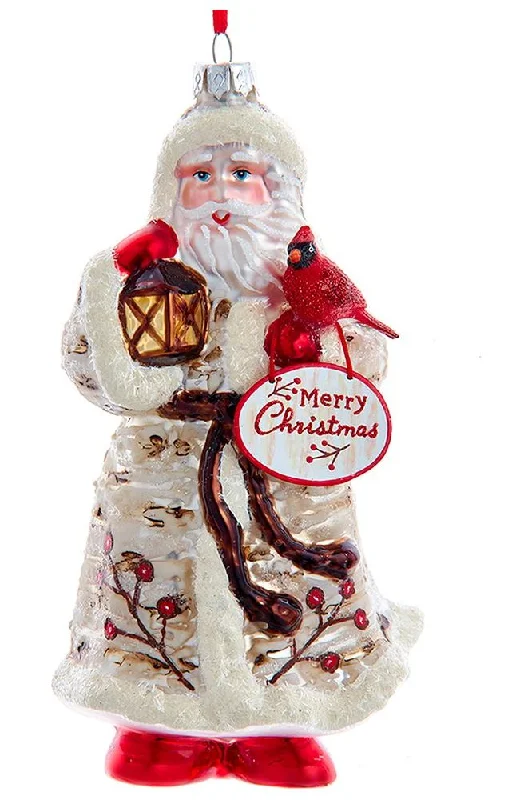 6" Glass Birch Berries Santa Ornament