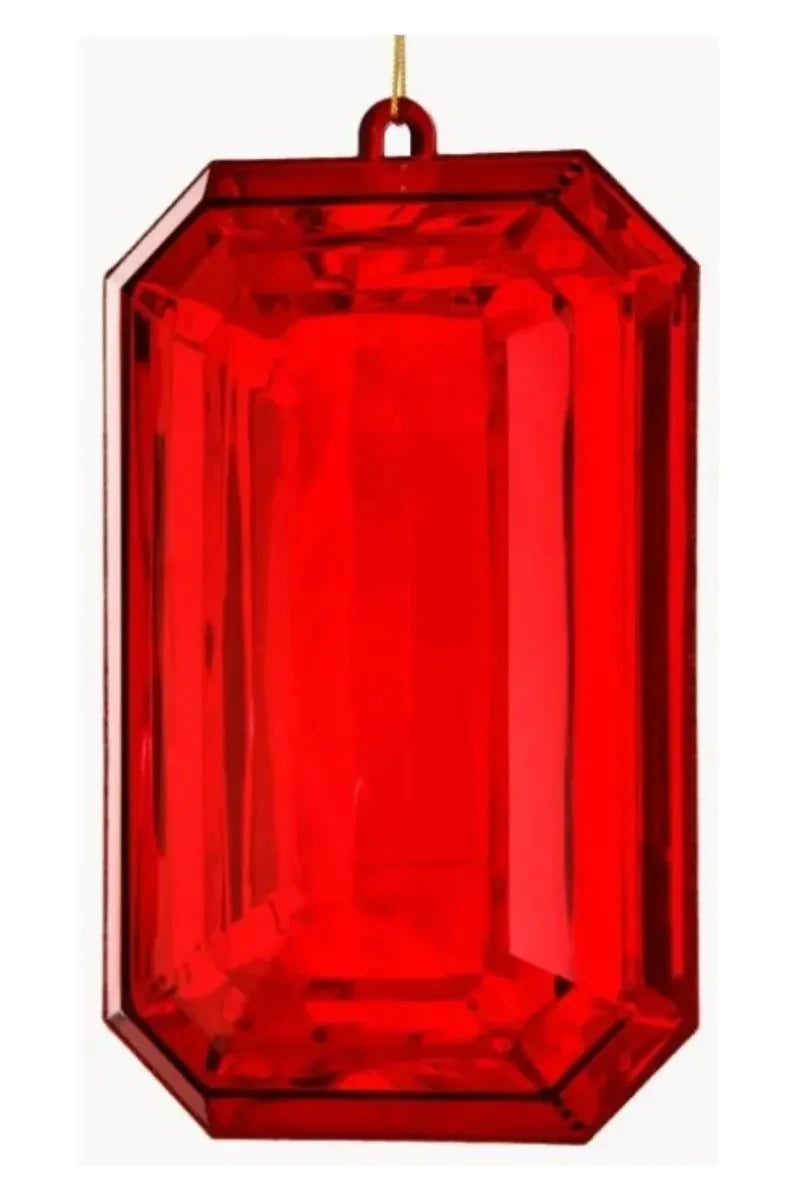 8" Acrylic Rectangle Jewel Ornament: Red