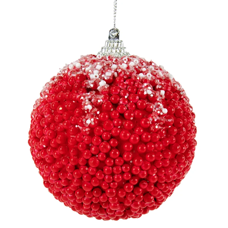 Christmas Bauble, Red/White Beads - 8cm