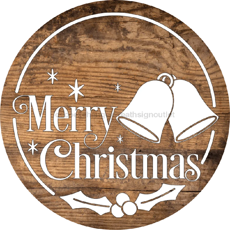 Christmas Door Hanger, Merry Christmas, Wood Grain Christmas, DECOE-2651, Round Sign, 18" Wood Round