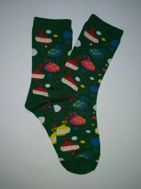 Christmas Ornaments Green Crew Socks