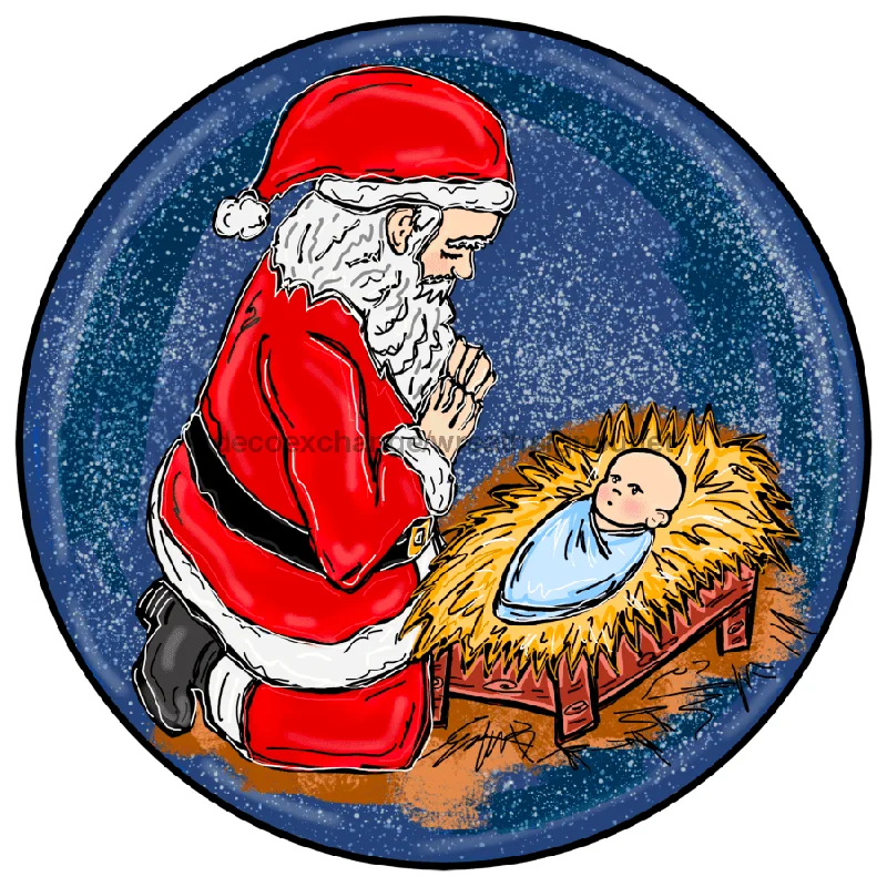 Christmas Santa Nativity Sign VINYL-DECOE-216, Sign For Wreath, 10" Vinyl Round