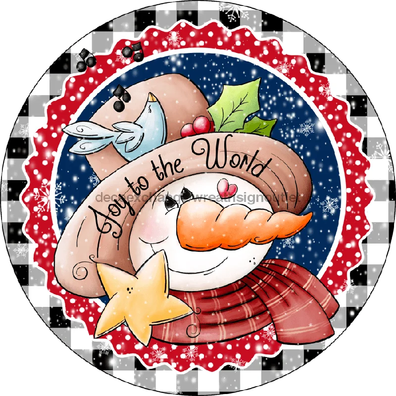 Christmas Sign, Red and White Joy Snowman, 10" Round,  VINYL-DECOE-130, Sign For Wreath, 10" Vinyl Round