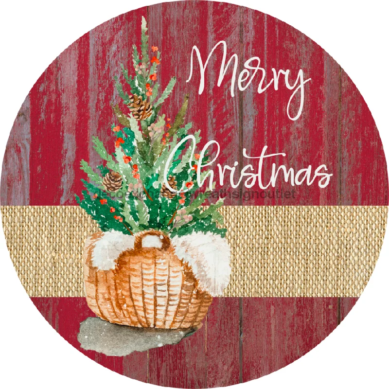 Christmas Sign, Rustic Merry Christmas, 10" Round,  VINYL-DECOE-744, Sign For Wreath, 10" Vinyl Round