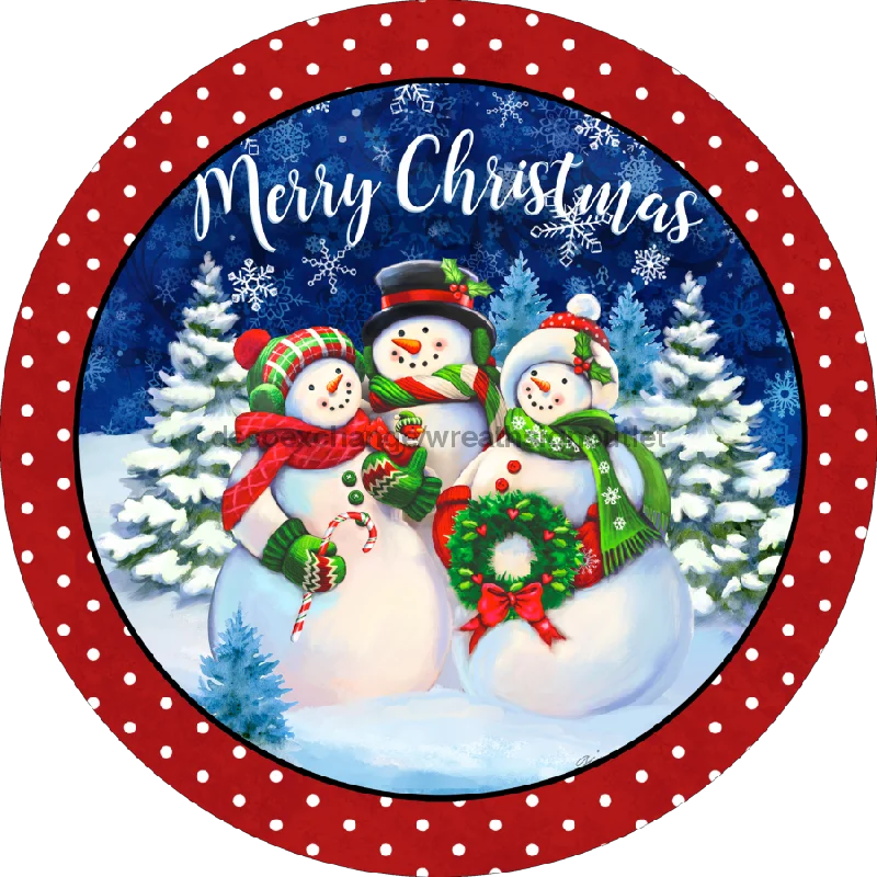 Christmas Sign, Snowman Family, 10" Round,  VINYL-DECOE-131, Sign For Wreath, 10" Vinyl Round