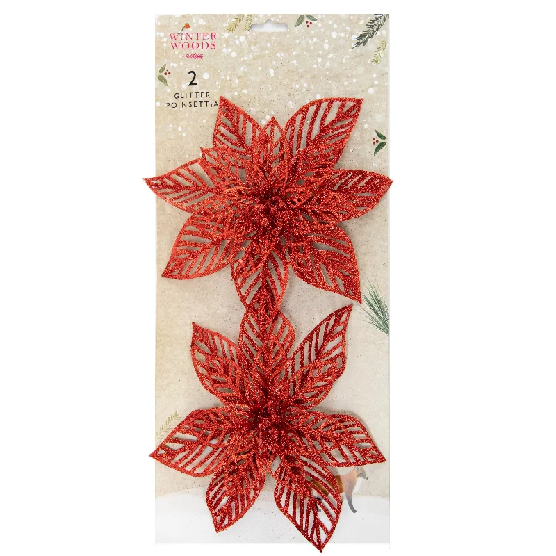 Christmas Clip On Poinsettia, Red- 2pk